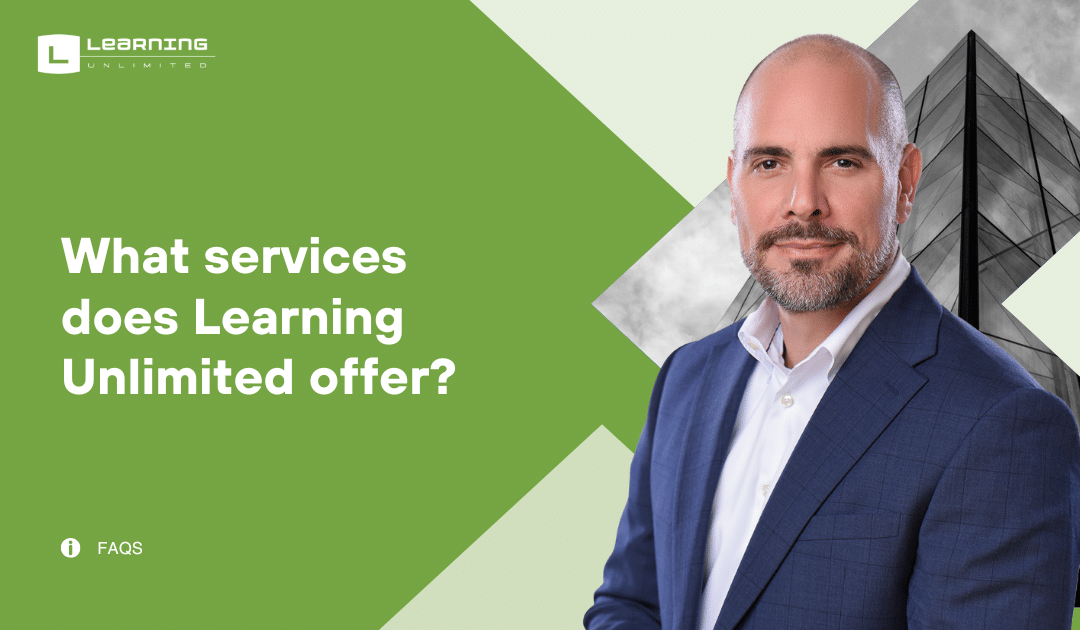 Learning Unlimited services question with man in suit.